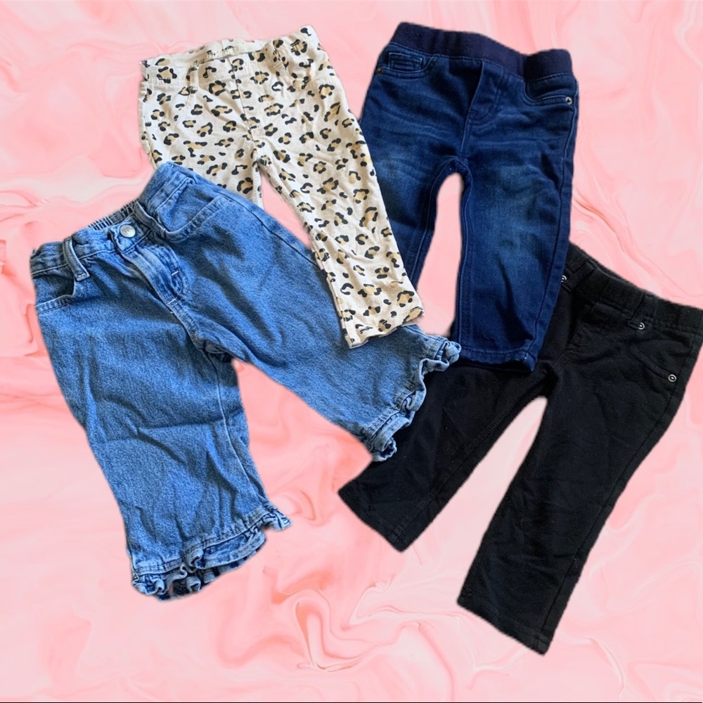 Adorable Lot of Black, Blue, & Leopard Cheetah baby girl pants & jeans 12 month